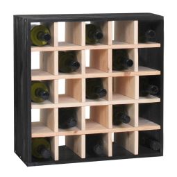 Weinregal 52 cm, Karo, schwarz-natur gebeizt